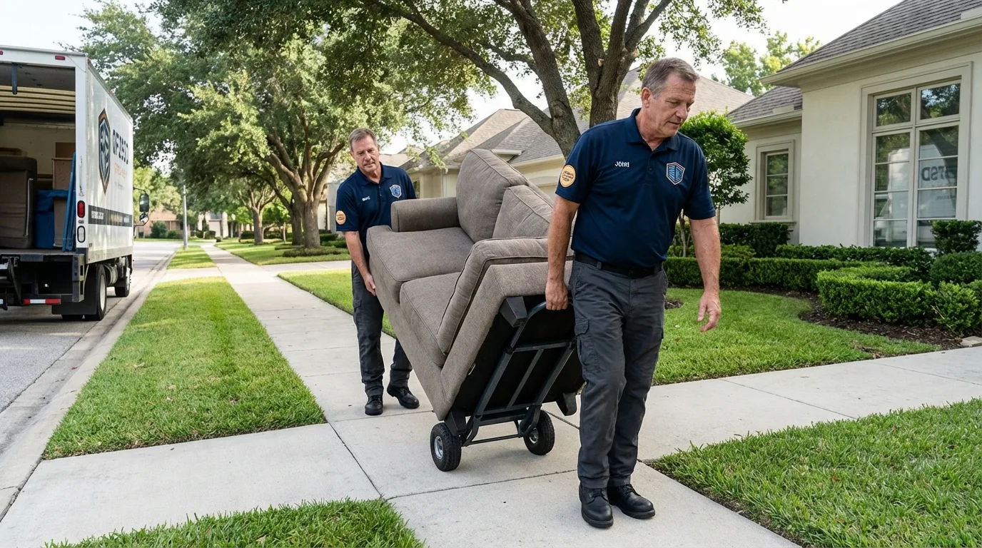Local residential moving crew loading furniture in Crystal City, TX
